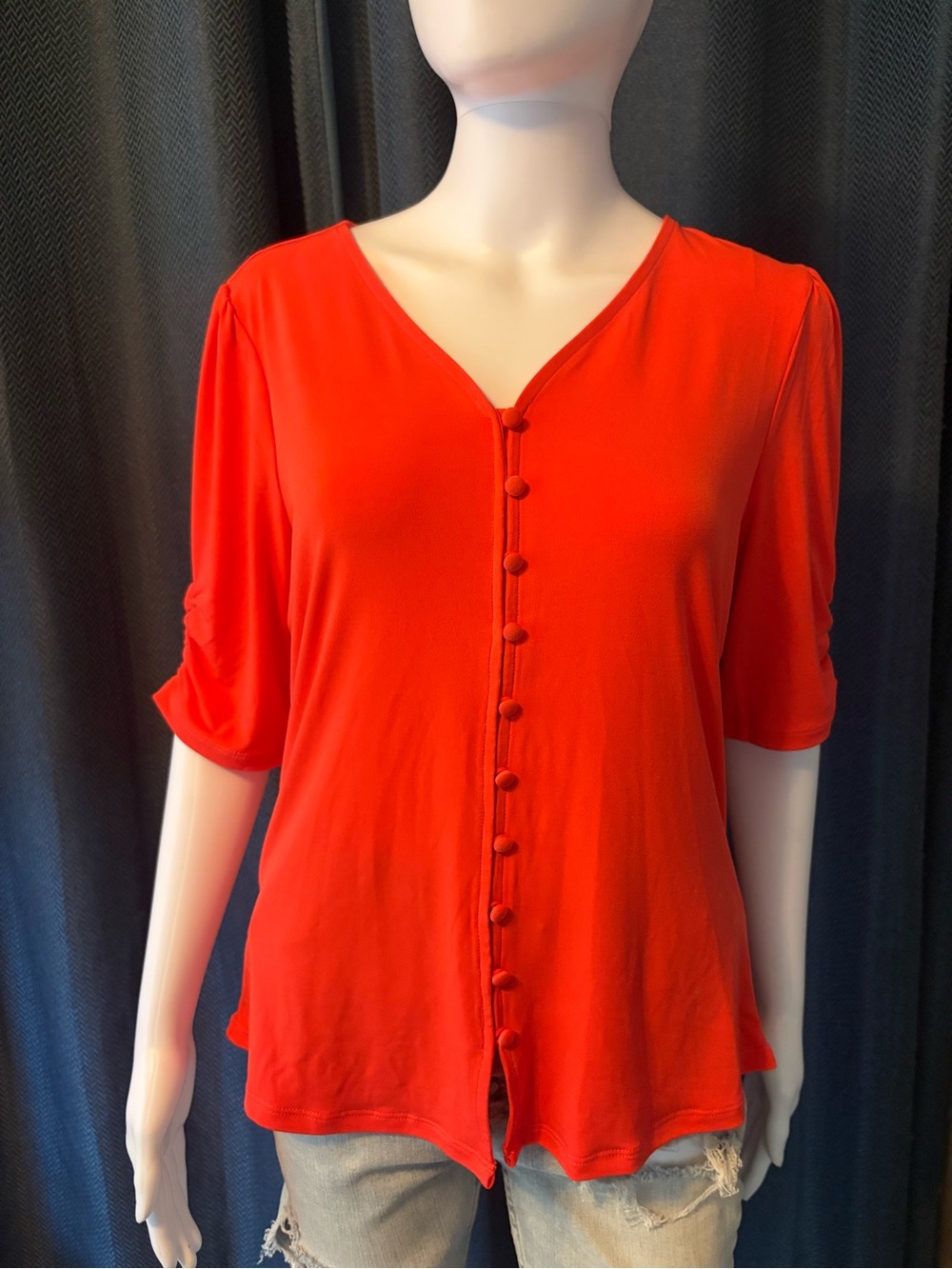 Calvin Klein Red V-Neck Button-Front Blouse